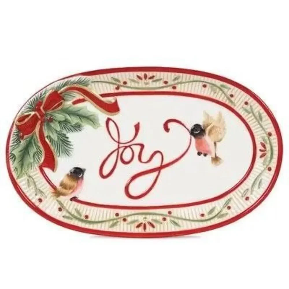 Fitz And Floyd Santa's Forest Friends Joy Christmas Platter Birds Nature Winter